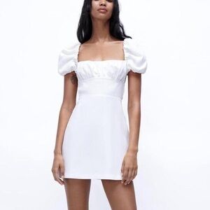 Zara White Puff Sleeve Mini Dress 👗